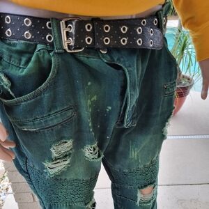 Distressed Green Denim Jeans